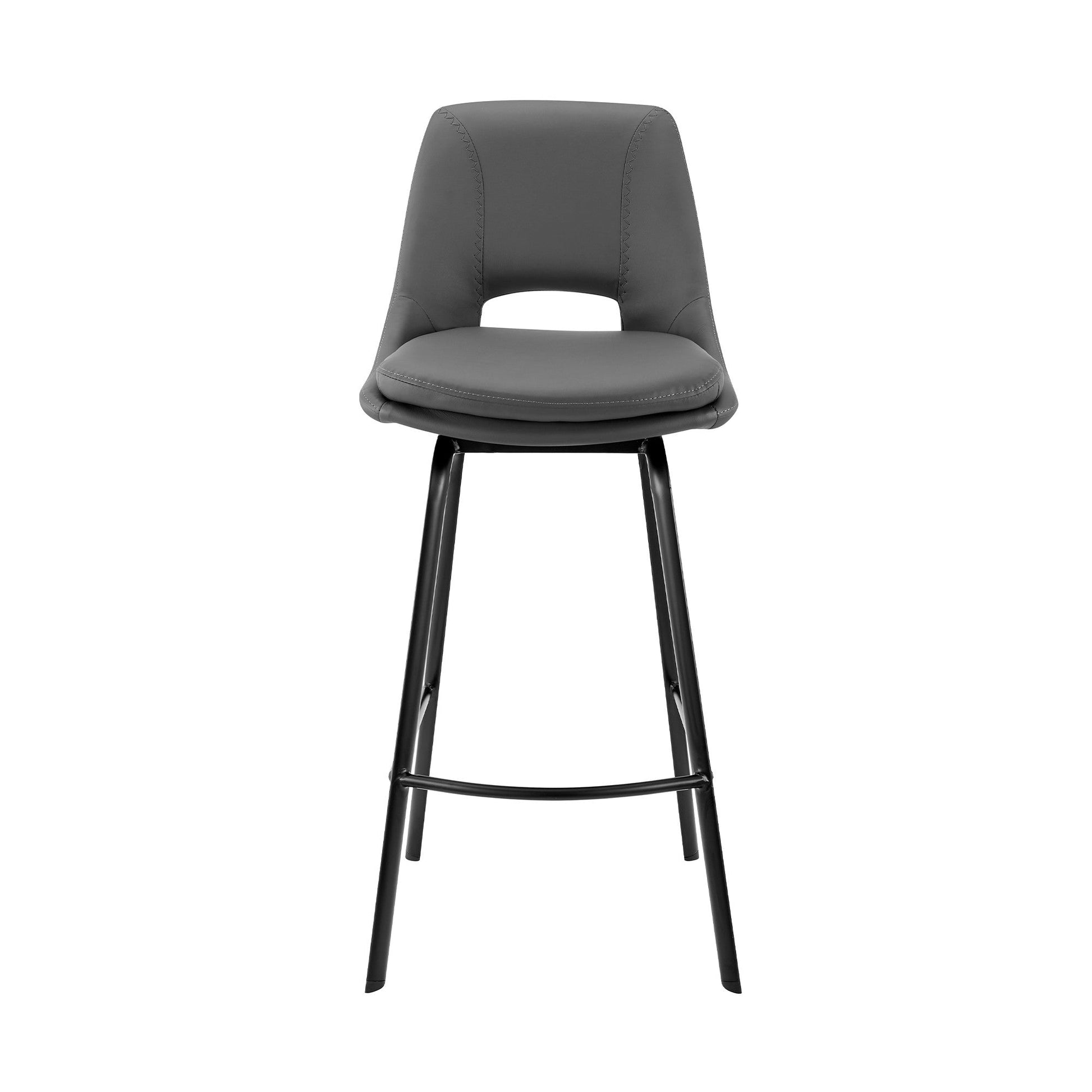 HomeRoots 30" Elegant Grey Faux Leather and Black Metal Armless Swivel Bar Stool
