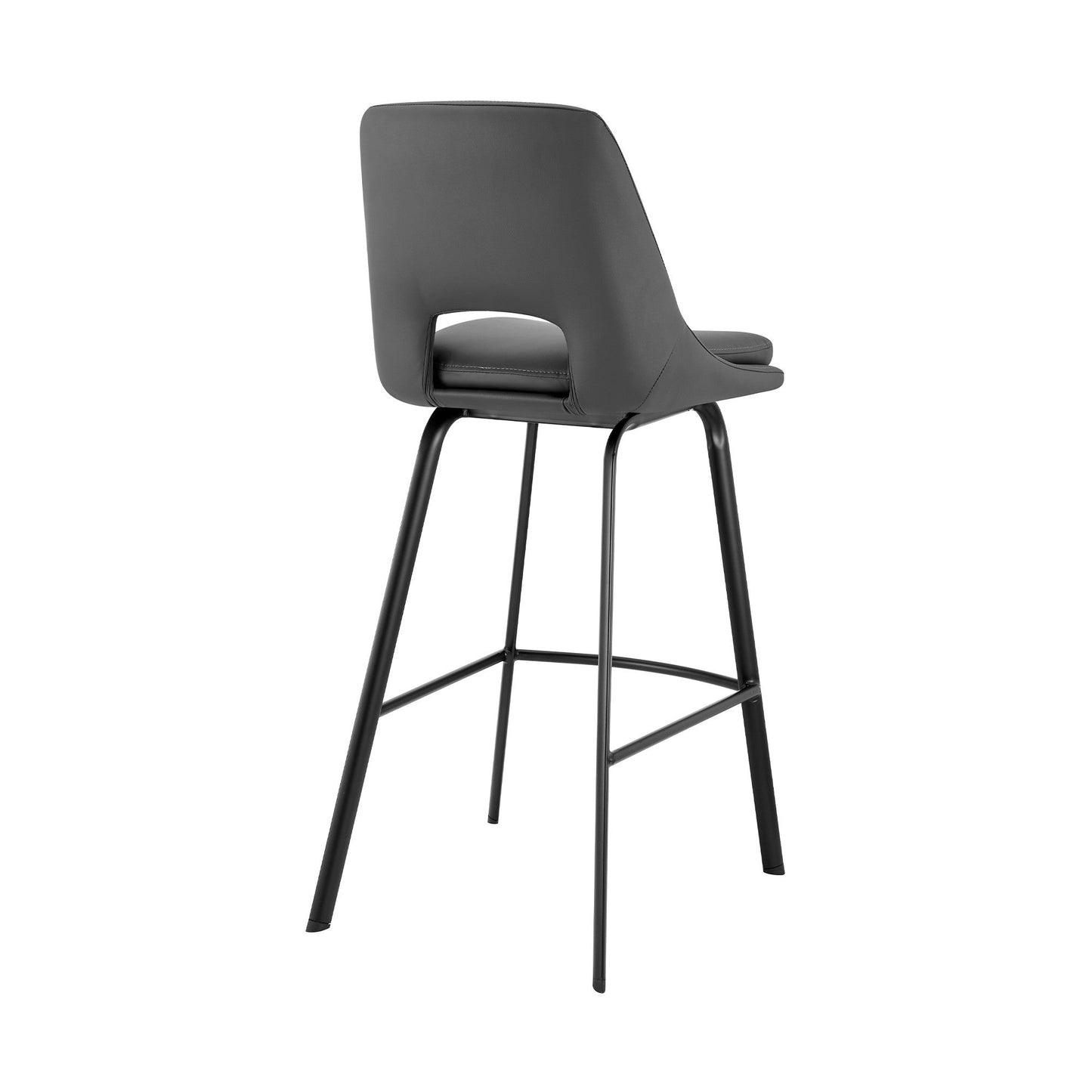 HomeRoots 30" Elegant Grey Faux Leather and Black Metal Armless Swivel Bar Stool