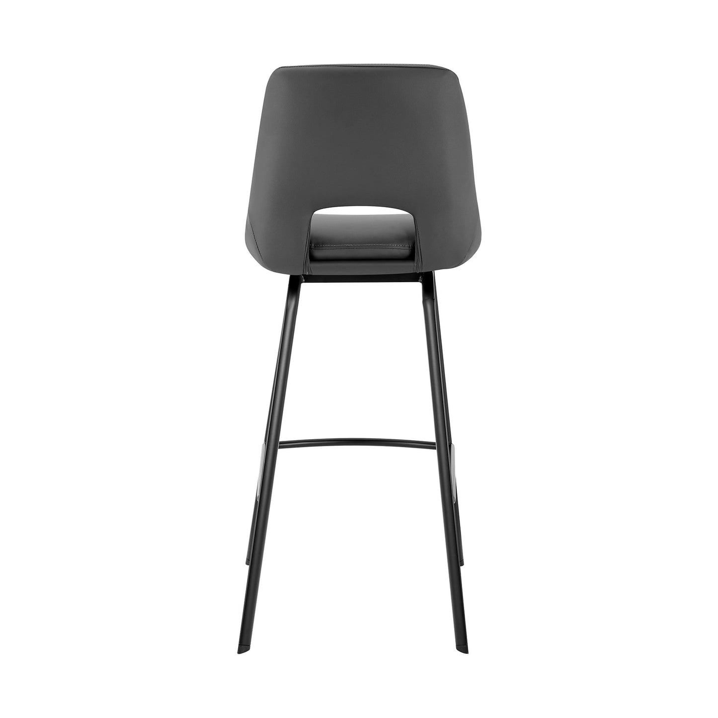HomeRoots 30" Elegant Grey Faux Leather and Black Metal Armless Swivel Bar Stool