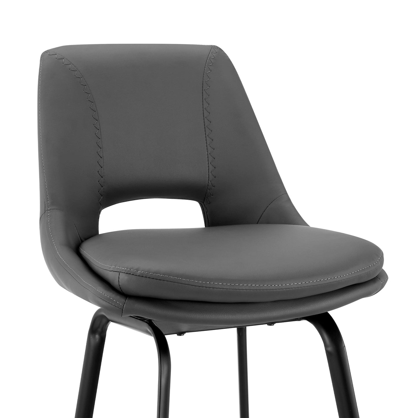 HomeRoots 30" Elegant Grey Faux Leather and Black Metal Armless Swivel Bar Stool