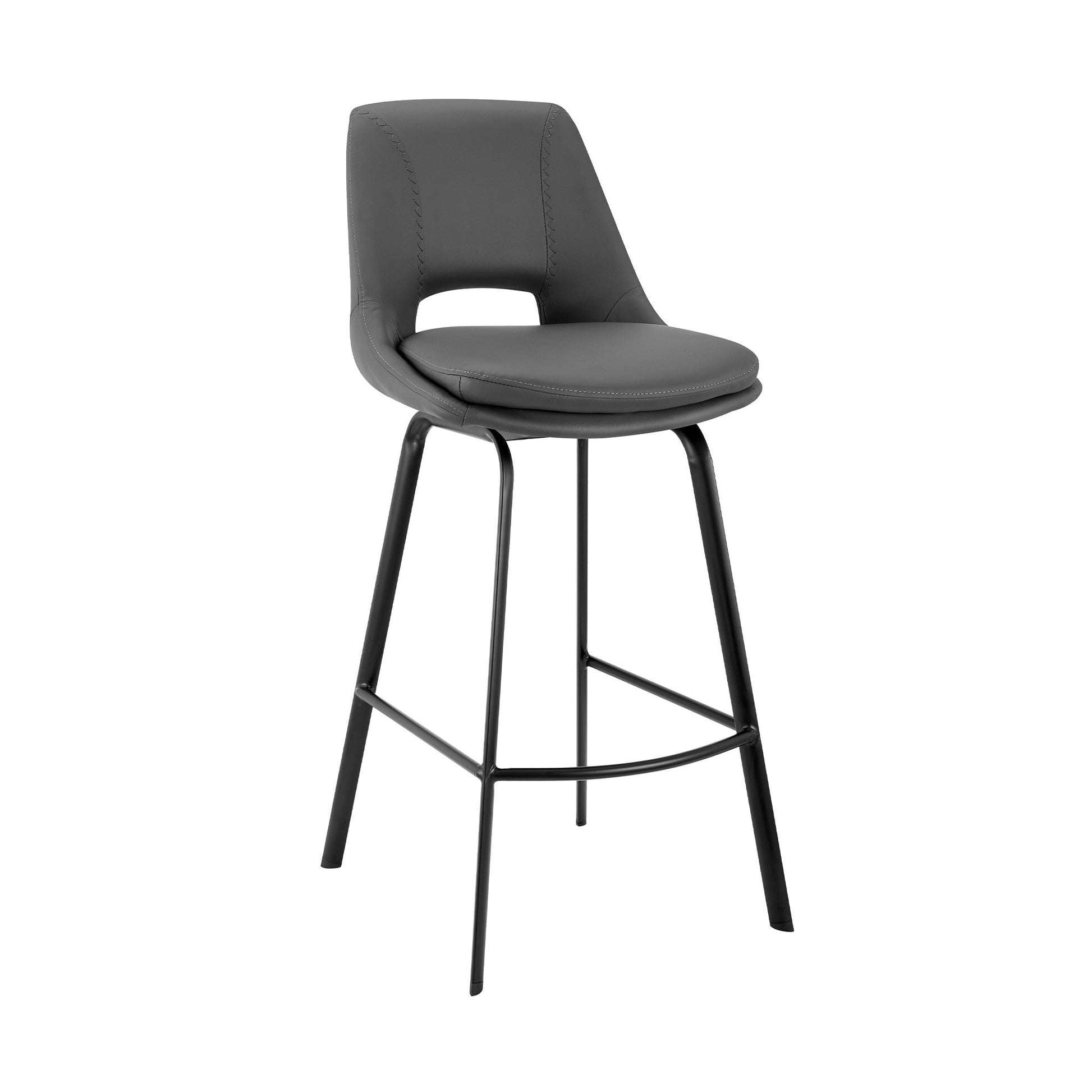 HomeRoots 30" Elegant Grey Faux Leather and Black Metal Armless Swivel Bar Stool