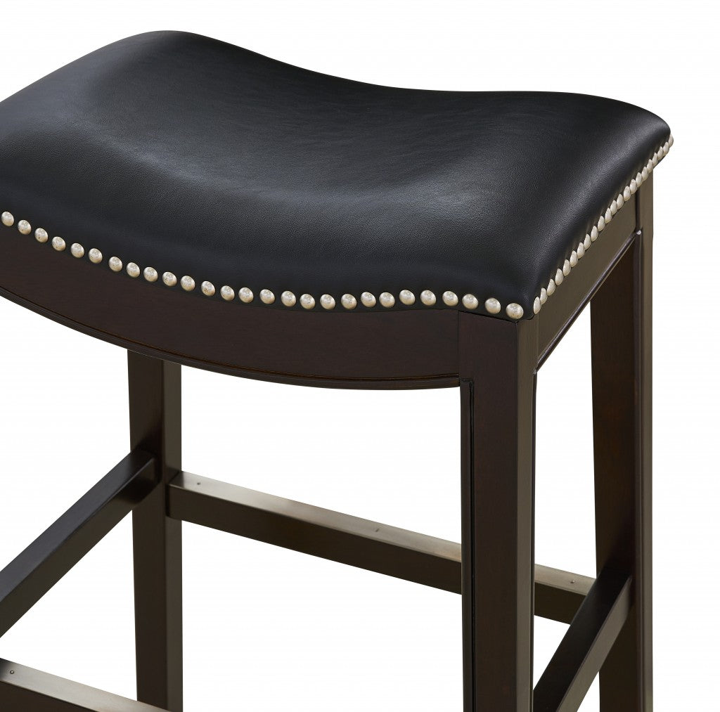 HomeRoots 30" Espresso and Black Saddle Style Counter Height Bar Stool