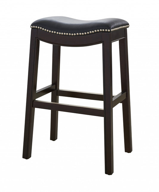 HomeRoots 30" Espresso and Black Saddle Style Counter Height Bar Stool