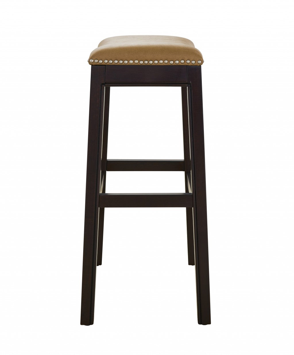 HomeRoots 30" Espresso and Carmel Saddle Style Counter Height Bar Stool