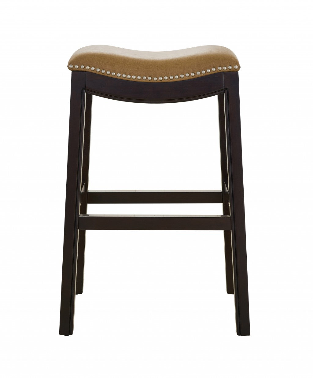 HomeRoots 30" Espresso and Carmel Saddle Style Counter Height Bar Stool