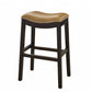 HomeRoots 30" Espresso and Carmel Saddle Style Counter Height Bar Stool