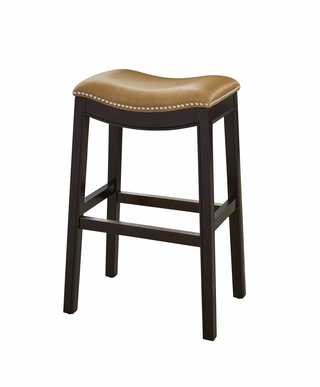 HomeRoots 30" Espresso and Carmel Saddle Style Counter Height Bar Stool