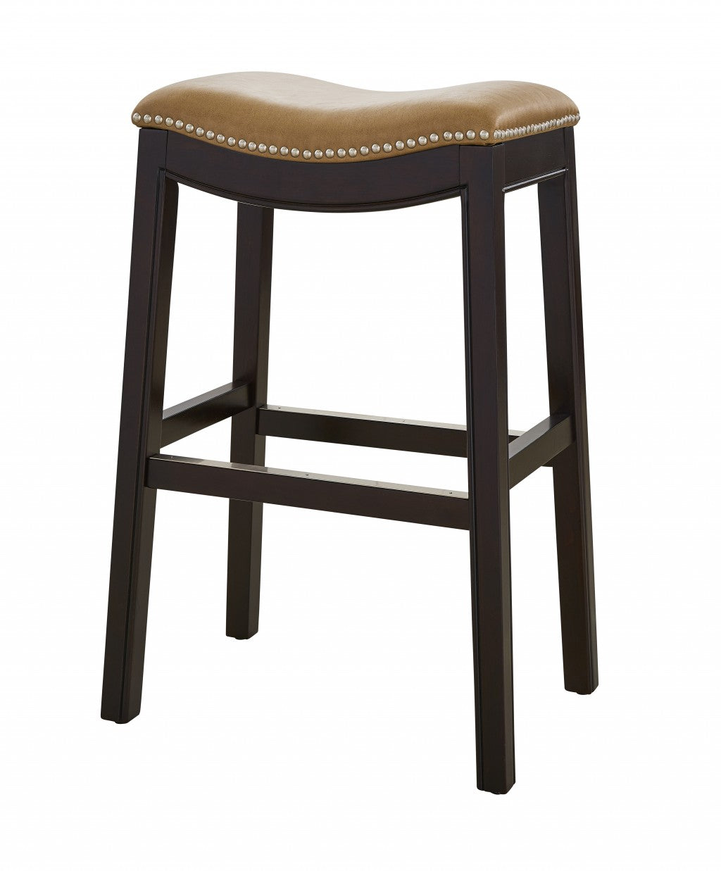 HomeRoots 30" Espresso and Carmel Saddle Style Counter Height Bar Stool