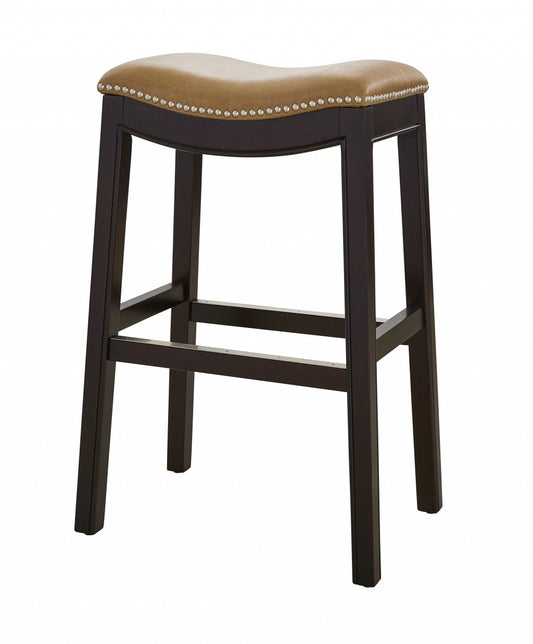 HomeRoots 30" Espresso and Carmel Saddle Style Counter Height Bar Stool