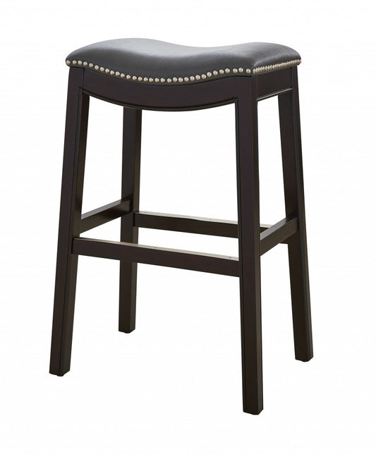 HomeRoots 30" Espresso and Gray Saddle Style Counter Height Bar Stool