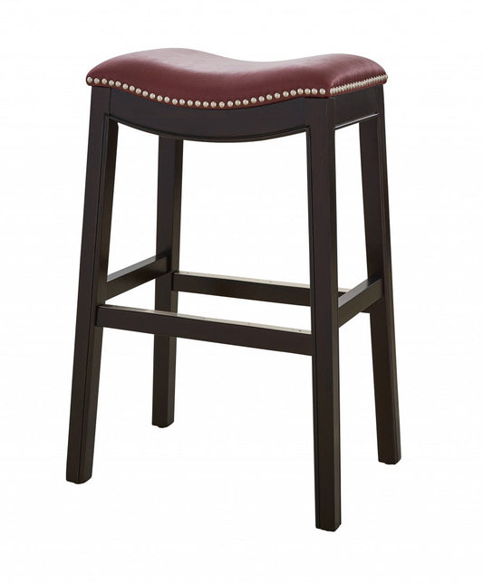 HomeRoots 30" Espresso and Red Saddle Style Counter Height Bar Stool