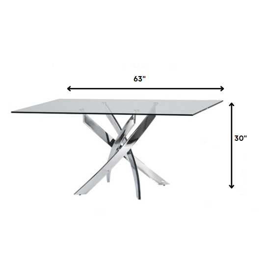 HomeRoots 30" Glass And Steel Rectangular Dining Table