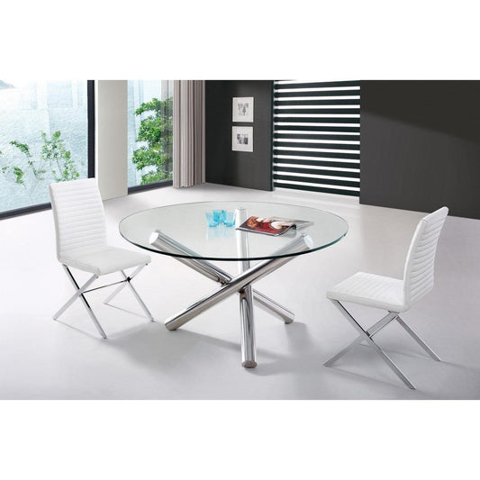 HomeRoots 30" Glass And Steel Round Dining Table