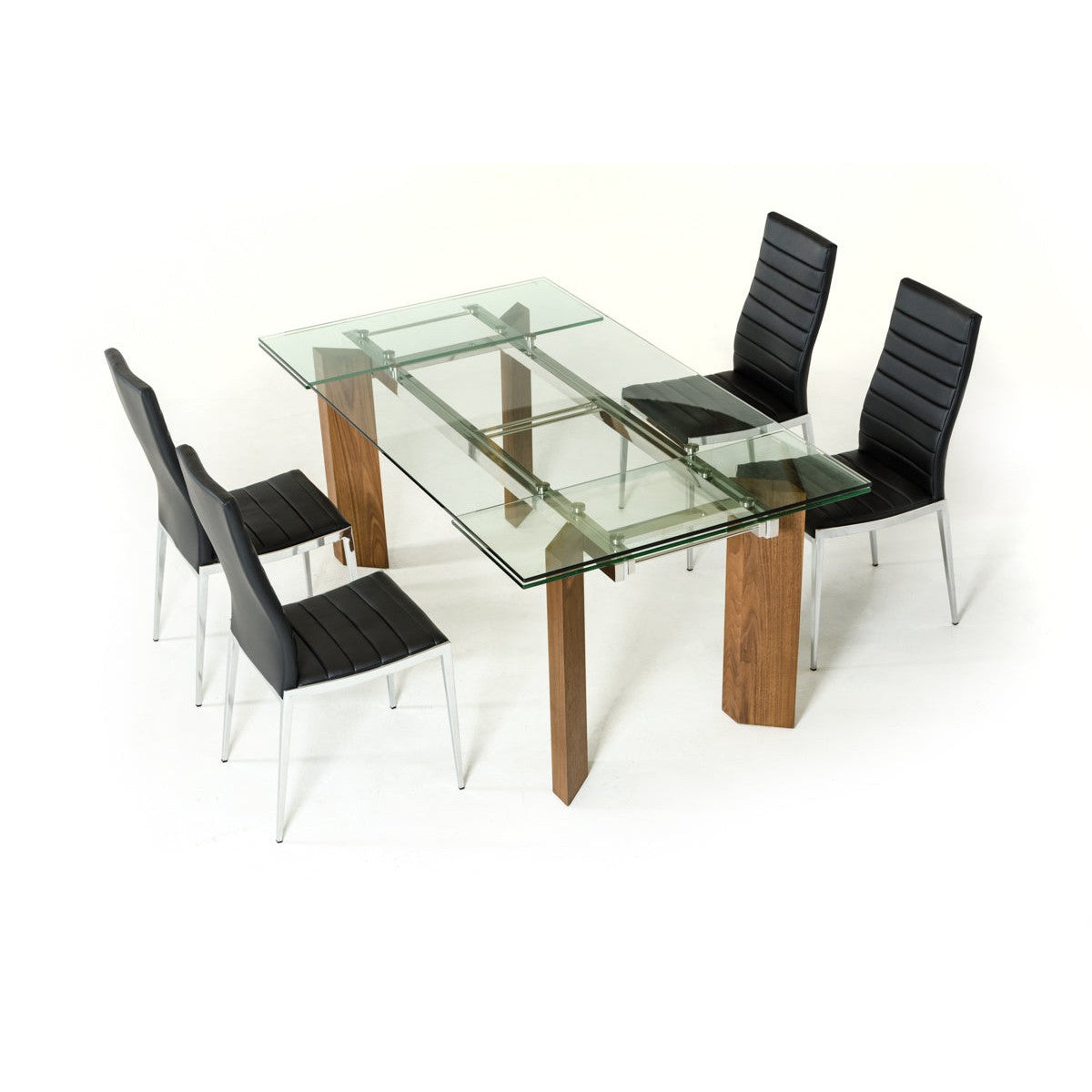 HomeRoots 30" Glass Wood And Aluminum Extendable Dining Table