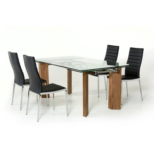 HomeRoots 30" Glass Wood And Aluminum Extendable Dining Table