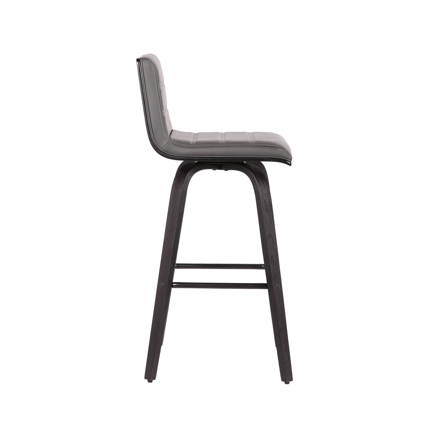 HomeRoots 30" Gray Faux Leather Black Wooden Swivel Bar Stool