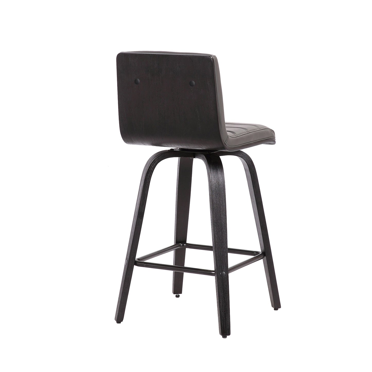 HomeRoots 30" Gray Faux Leather Black Wooden Swivel Bar Stool