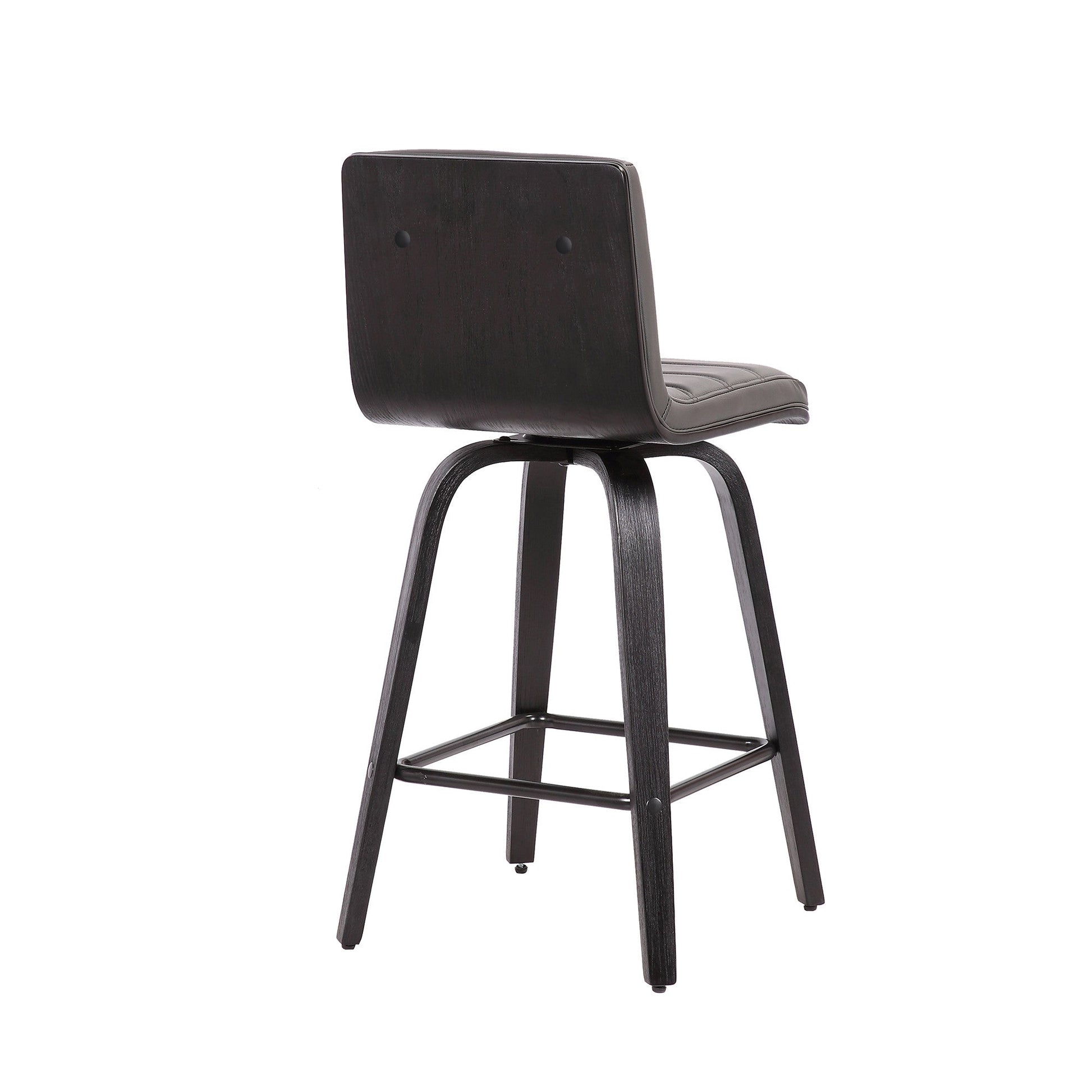 HomeRoots 30" Gray Faux Leather Black Wooden Swivel Bar Stool