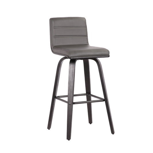HomeRoots 30" Gray Faux Leather Black Wooden Swivel Bar Stool