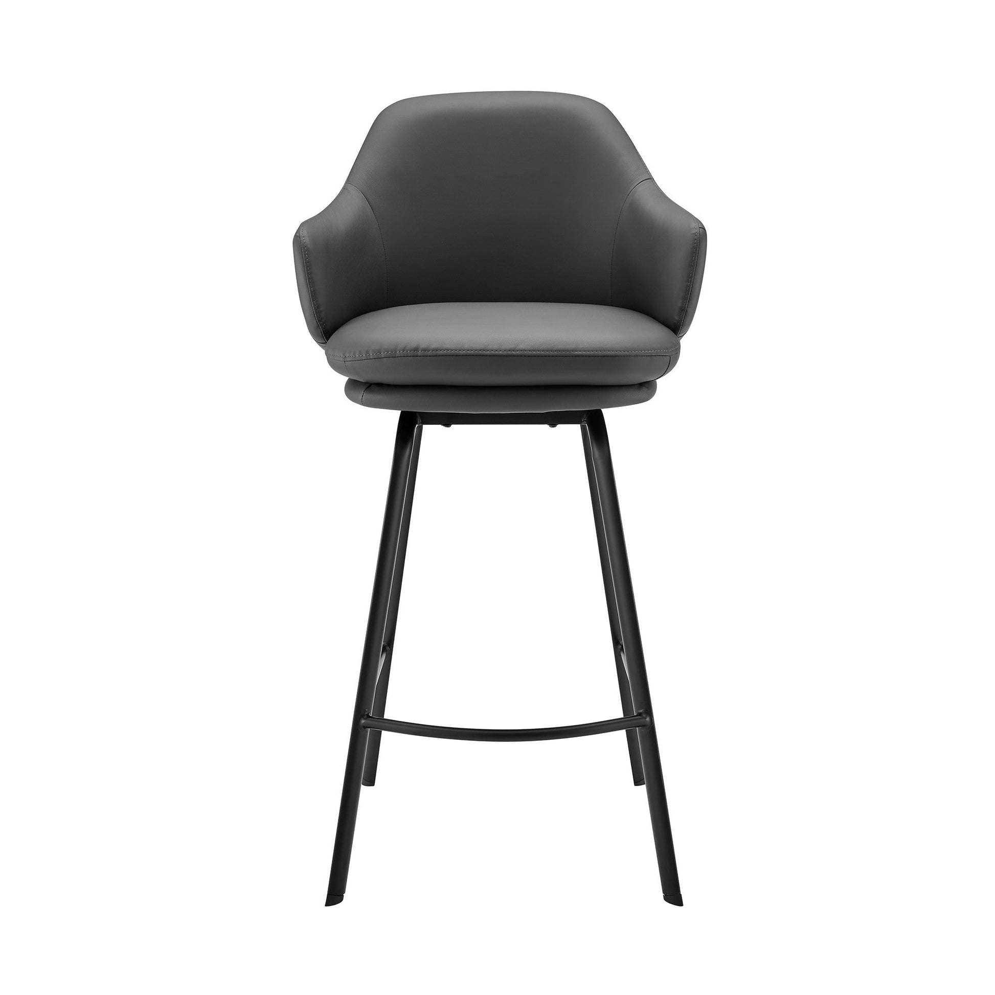 HomeRoots 30" Gray Faux Leather and Black Metal Swivel Bar Stool