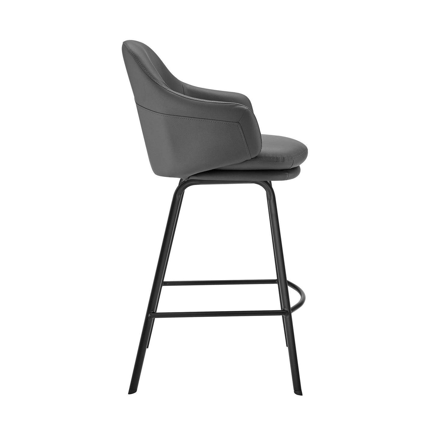 HomeRoots 30" Gray Faux Leather and Black Metal Swivel Bar Stool