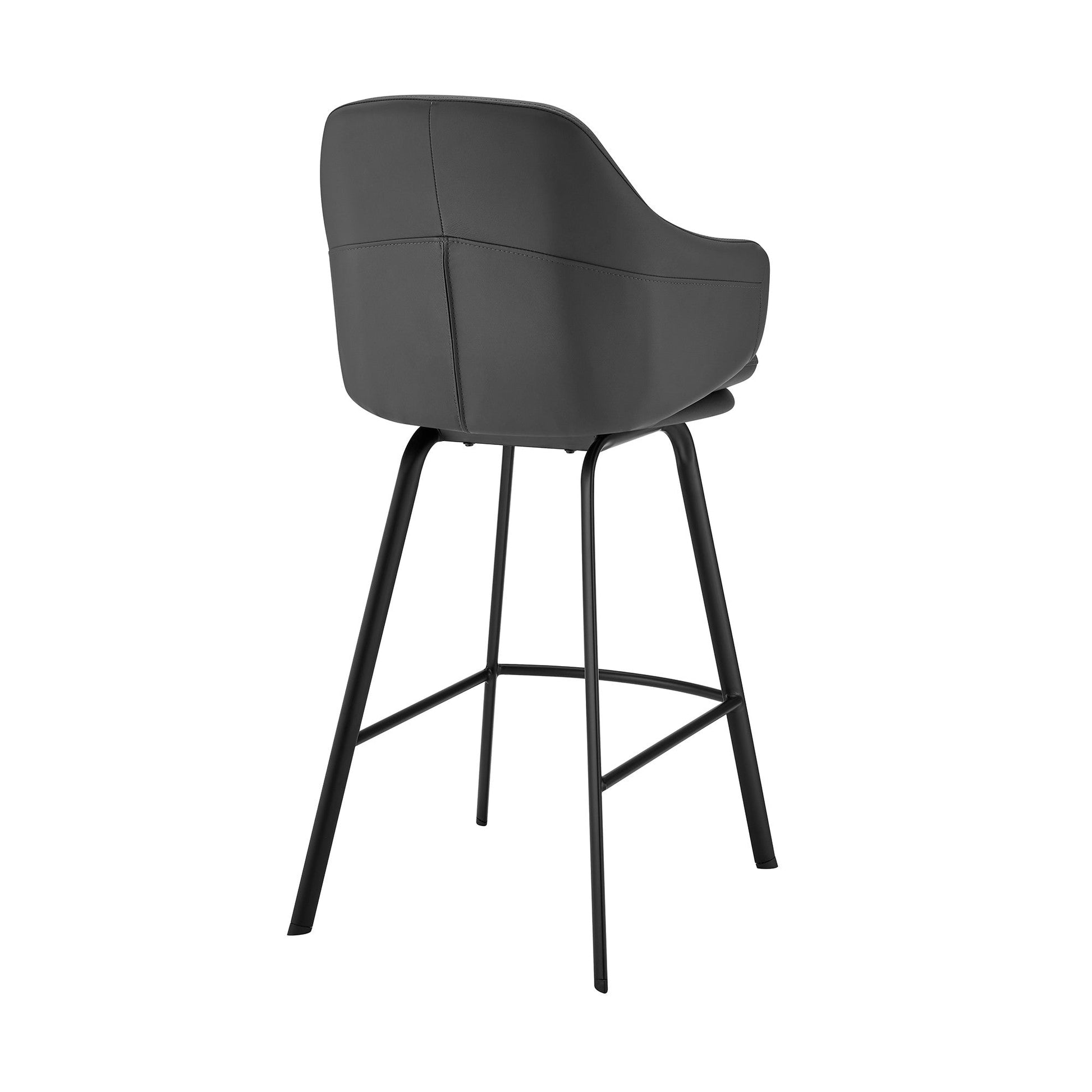 HomeRoots 30" Gray Faux Leather and Black Metal Swivel Bar Stool