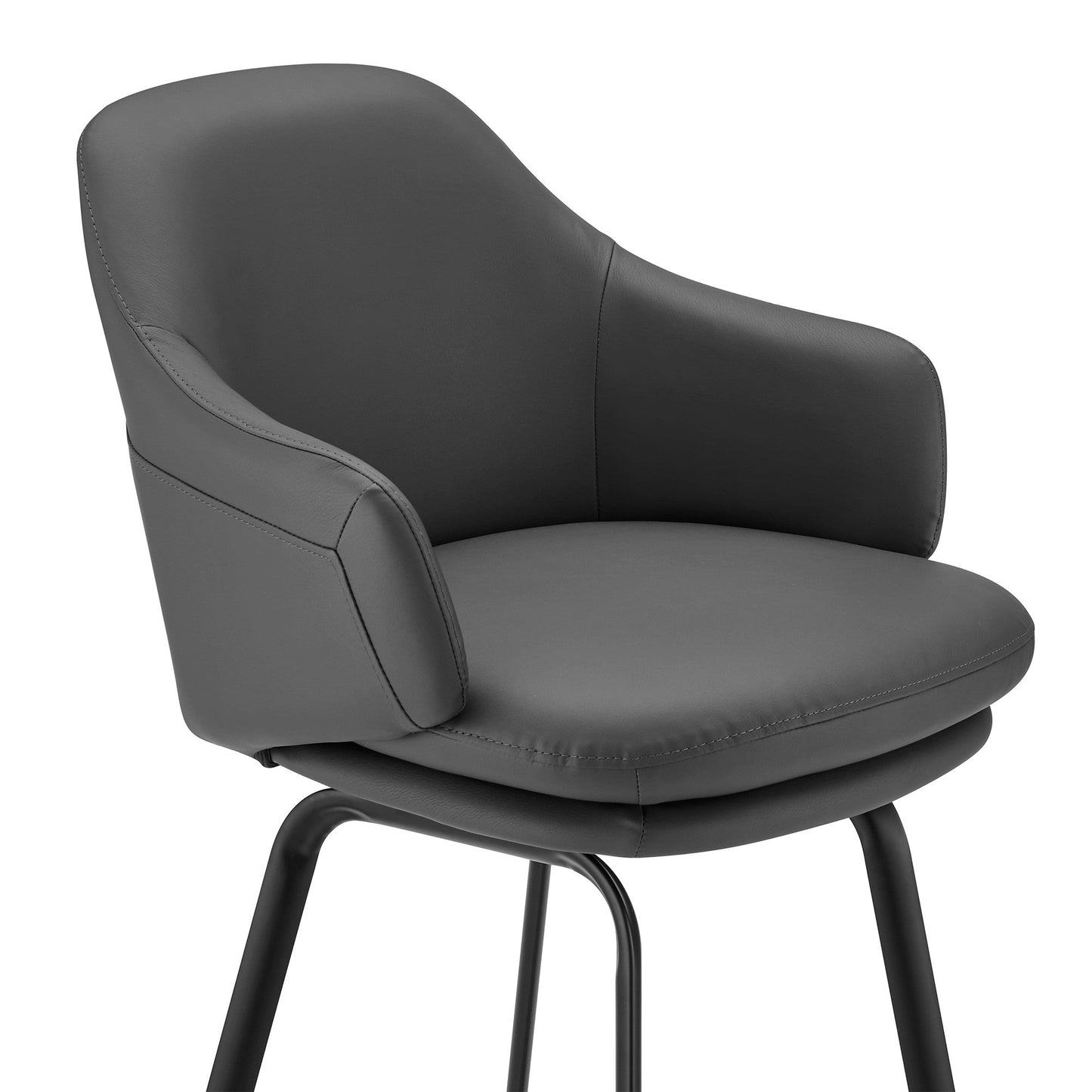 HomeRoots 30" Gray Faux Leather and Black Metal Swivel Bar Stool