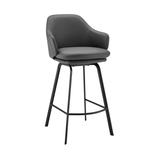 HomeRoots 30" Gray Faux Leather and Black Metal Swivel Bar Stool