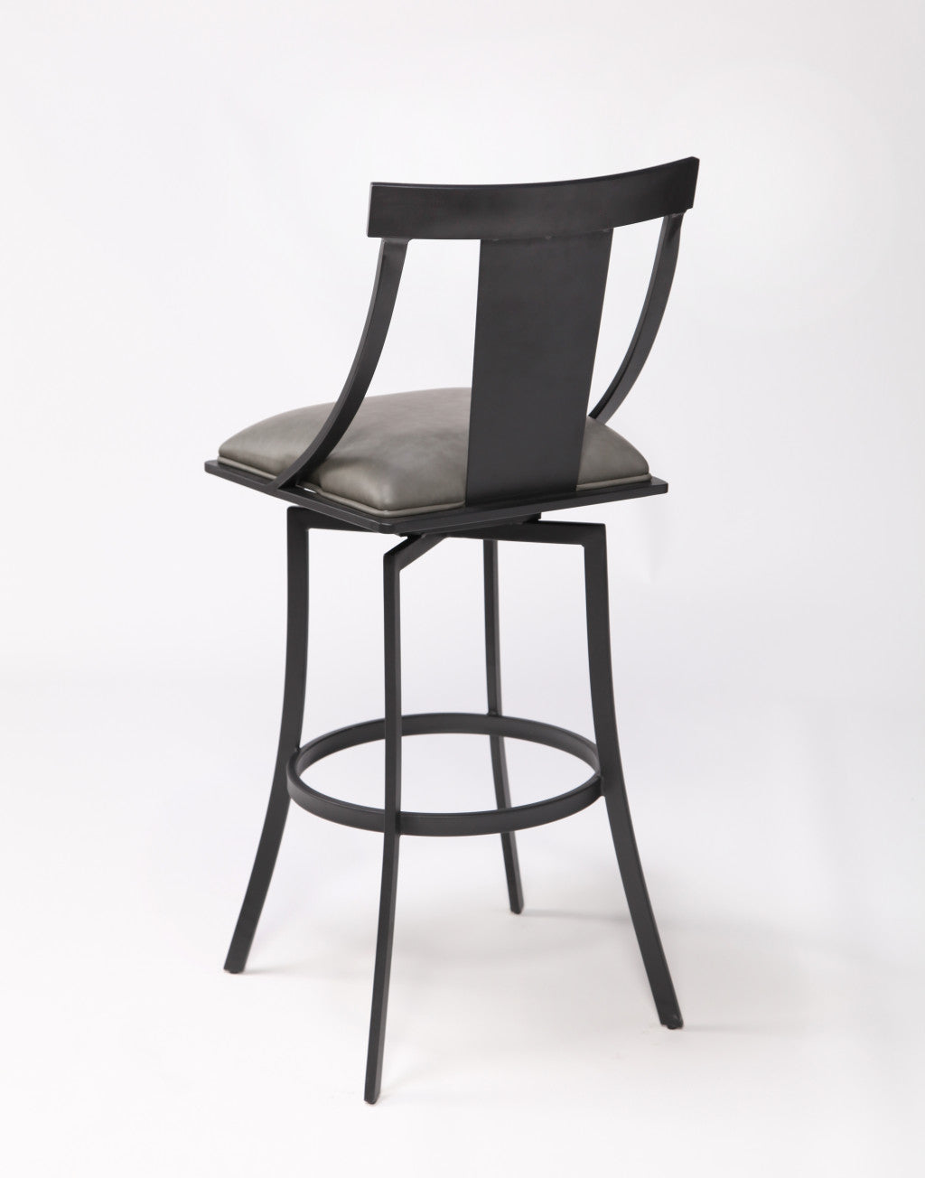 HomeRoots 30" Gray Faux Leather and Metal Square Seat Swivel Bar Stool