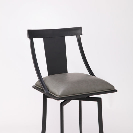 HomeRoots 30" Gray Faux Leather and Metal Square Seat Swivel Bar Stool