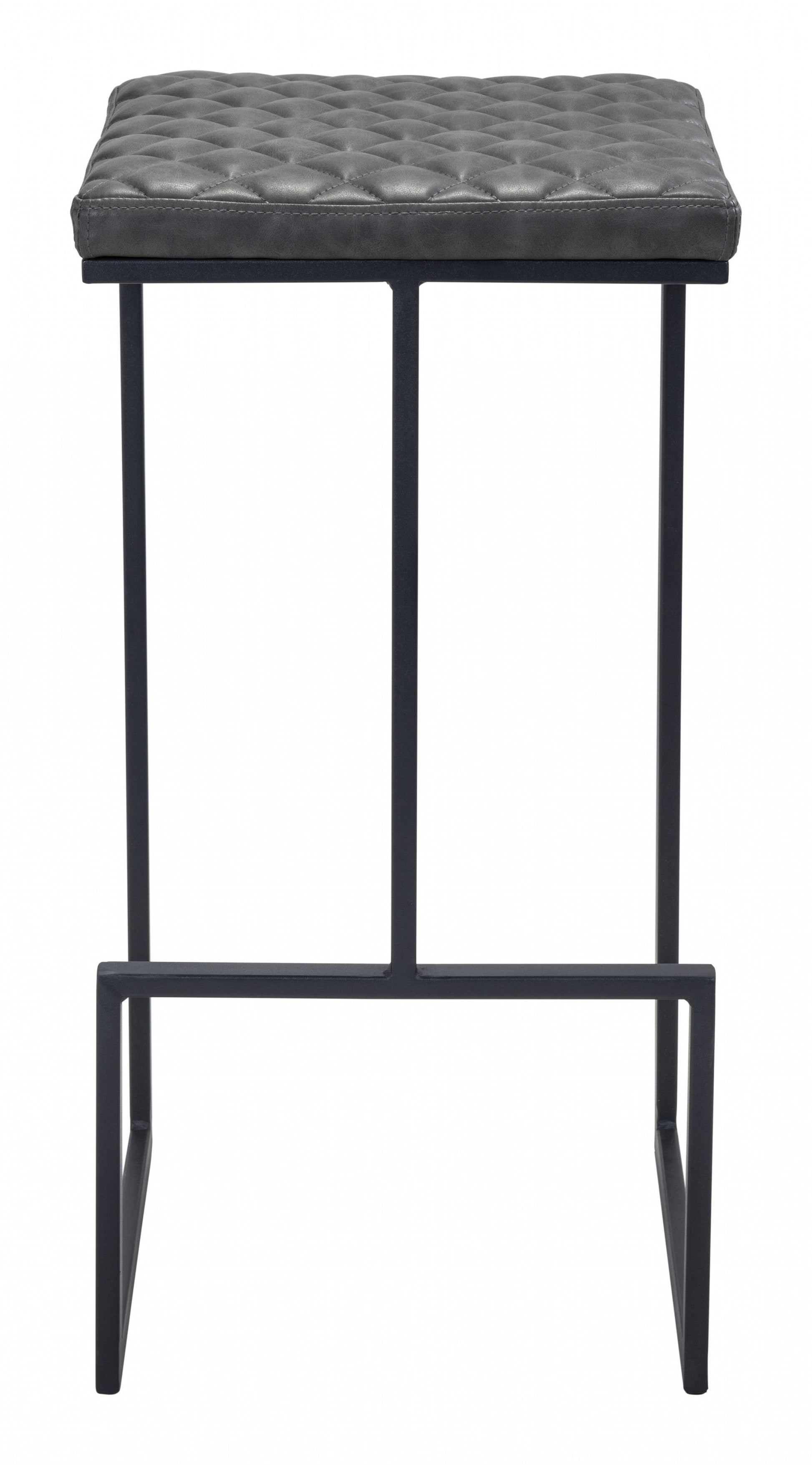 HomeRoots 30" Gray Steel Backless Bar Height Chair With Black Base Finish