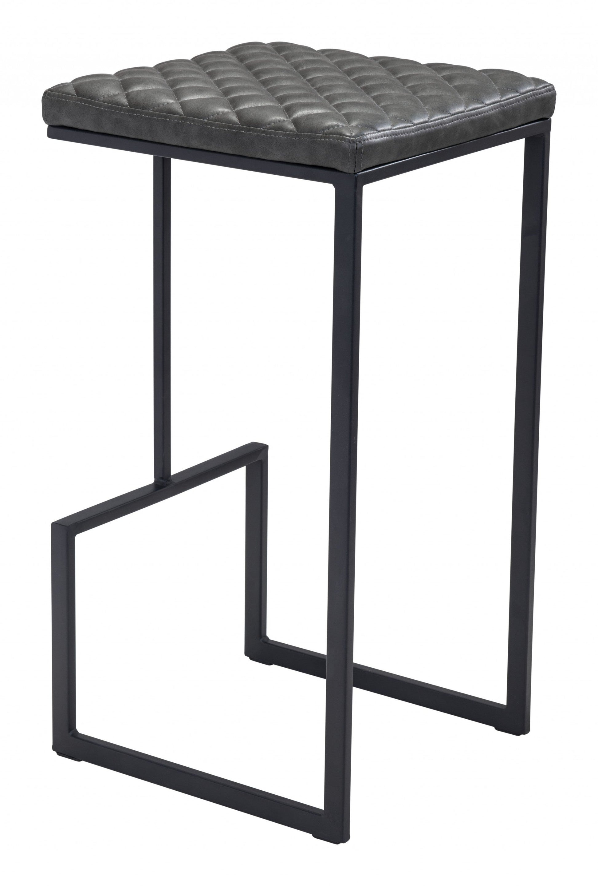 HomeRoots 30" Gray Steel Backless Bar Height Chair With Black Base Finish