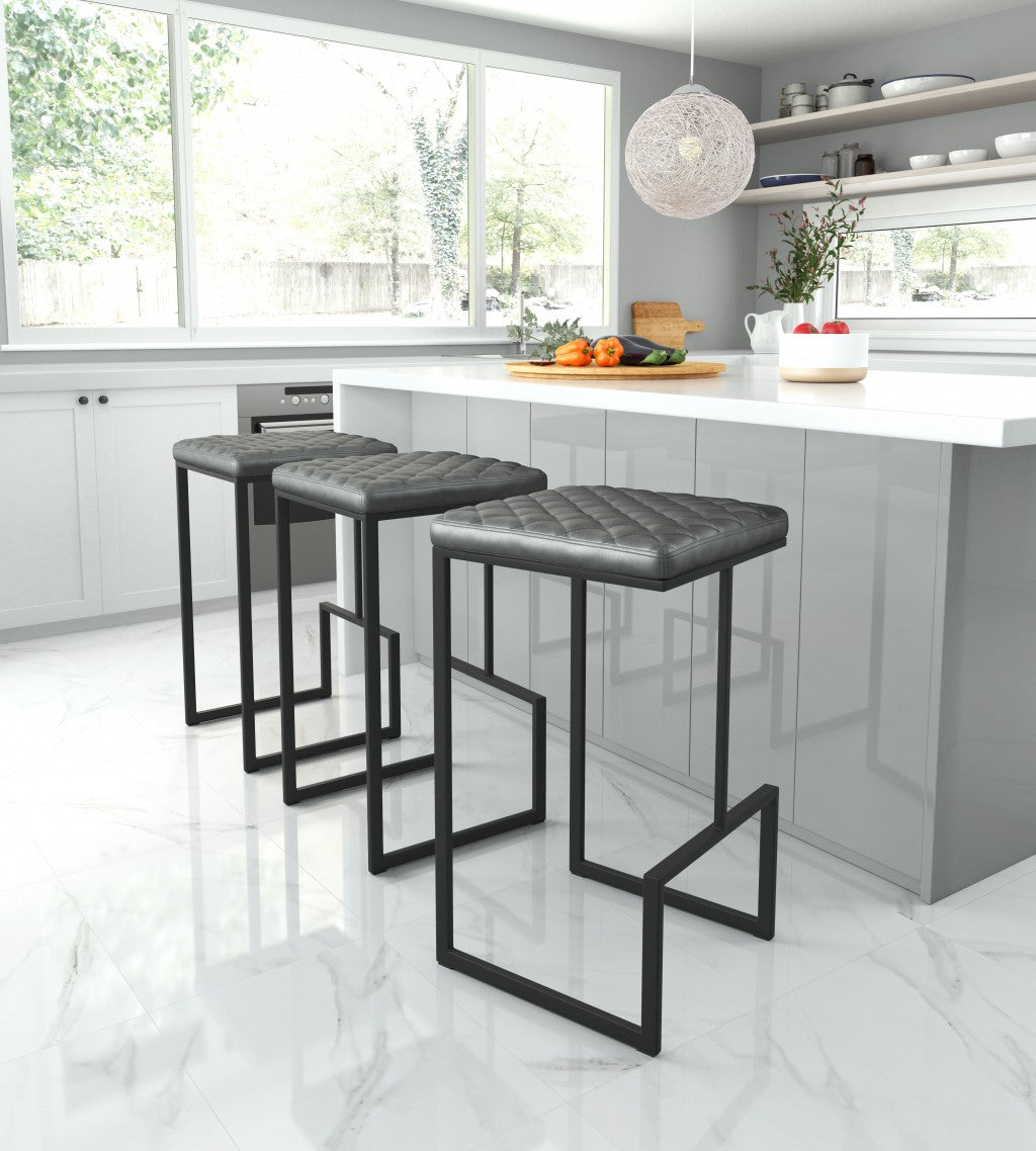 HomeRoots 30" Gray Steel Backless Bar Height Chair With Black Base Finish