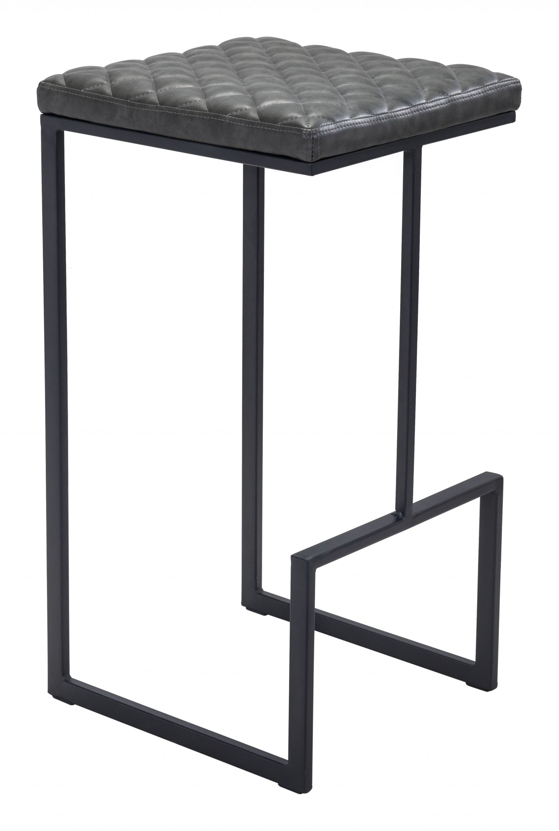 HomeRoots 30" Gray Steel Backless Bar Height Chair With Black Base Finish