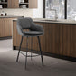 HomeRoots 30" Gray on Black Faux Leather Comfy Swivel Bar Stool