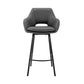 HomeRoots 30" Gray on Black Faux Leather Comfy Swivel Bar Stool