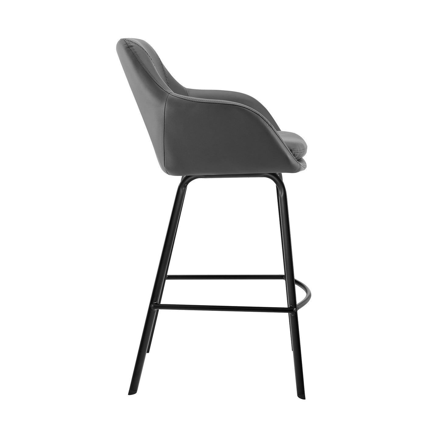 HomeRoots 30" Gray on Black Faux Leather Comfy Swivel Bar Stool