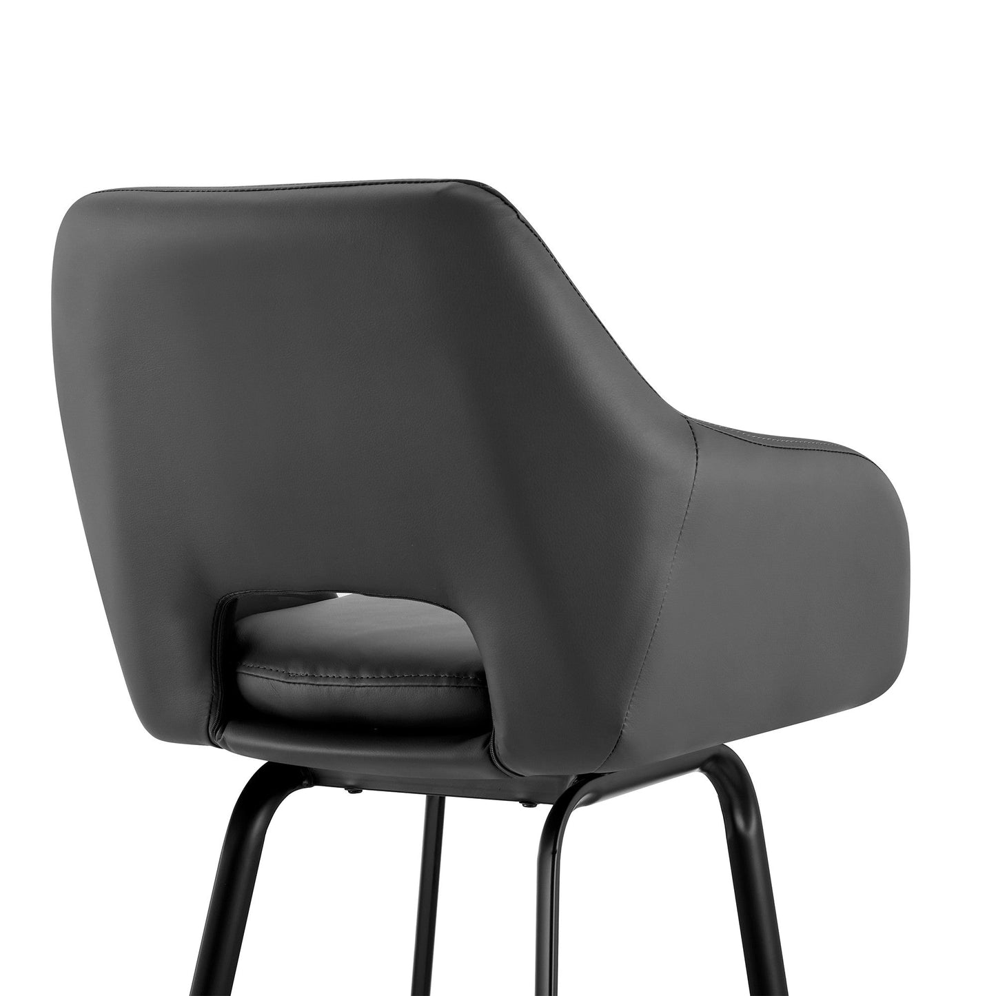 HomeRoots 30" Gray on Black Faux Leather Comfy Swivel Bar Stool