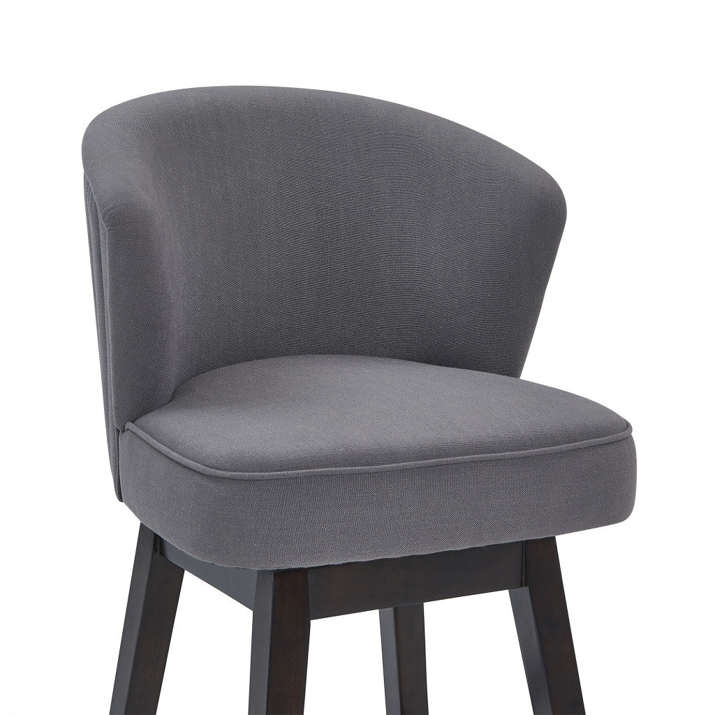 HomeRoots 30" Grey Espresso Wood Fabric Swivel Bar Stool