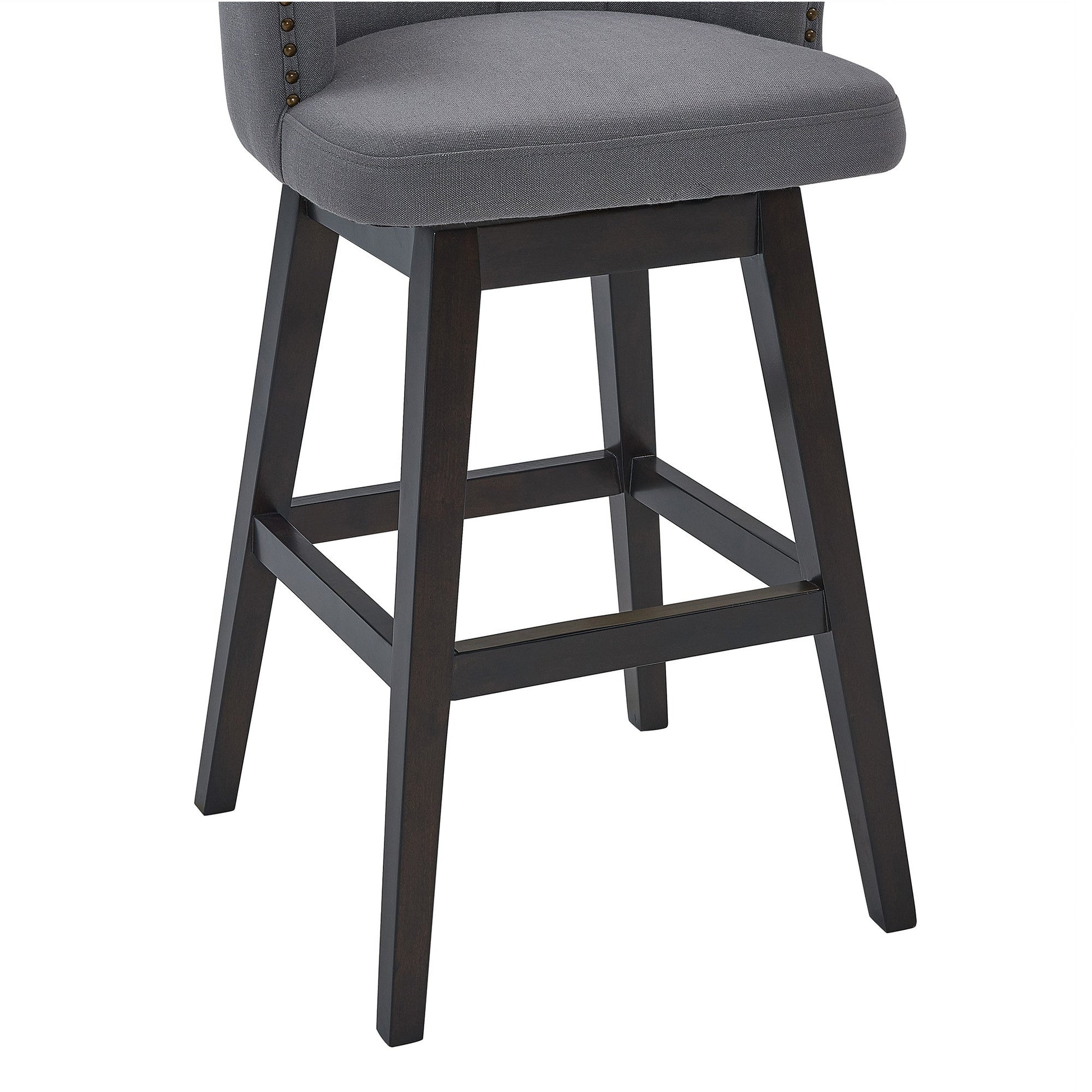HomeRoots 30" Grey Espresso Wood Fabric Swivel Bar Stool