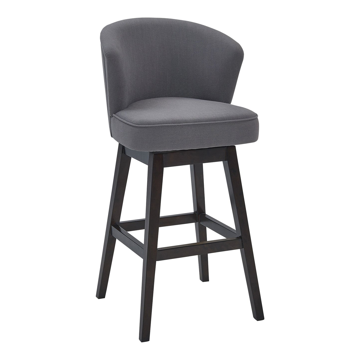 HomeRoots 30" Grey Espresso Wood Fabric Swivel Bar Stool