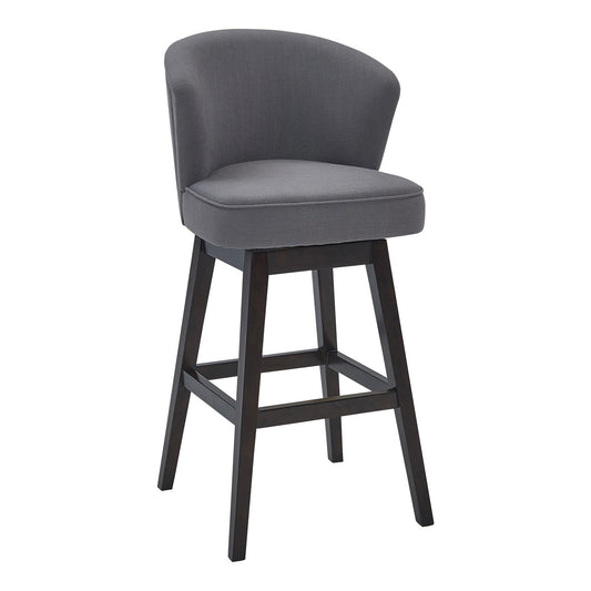 HomeRoots 30" Grey Espresso Wood Fabric Swivel Bar Stool