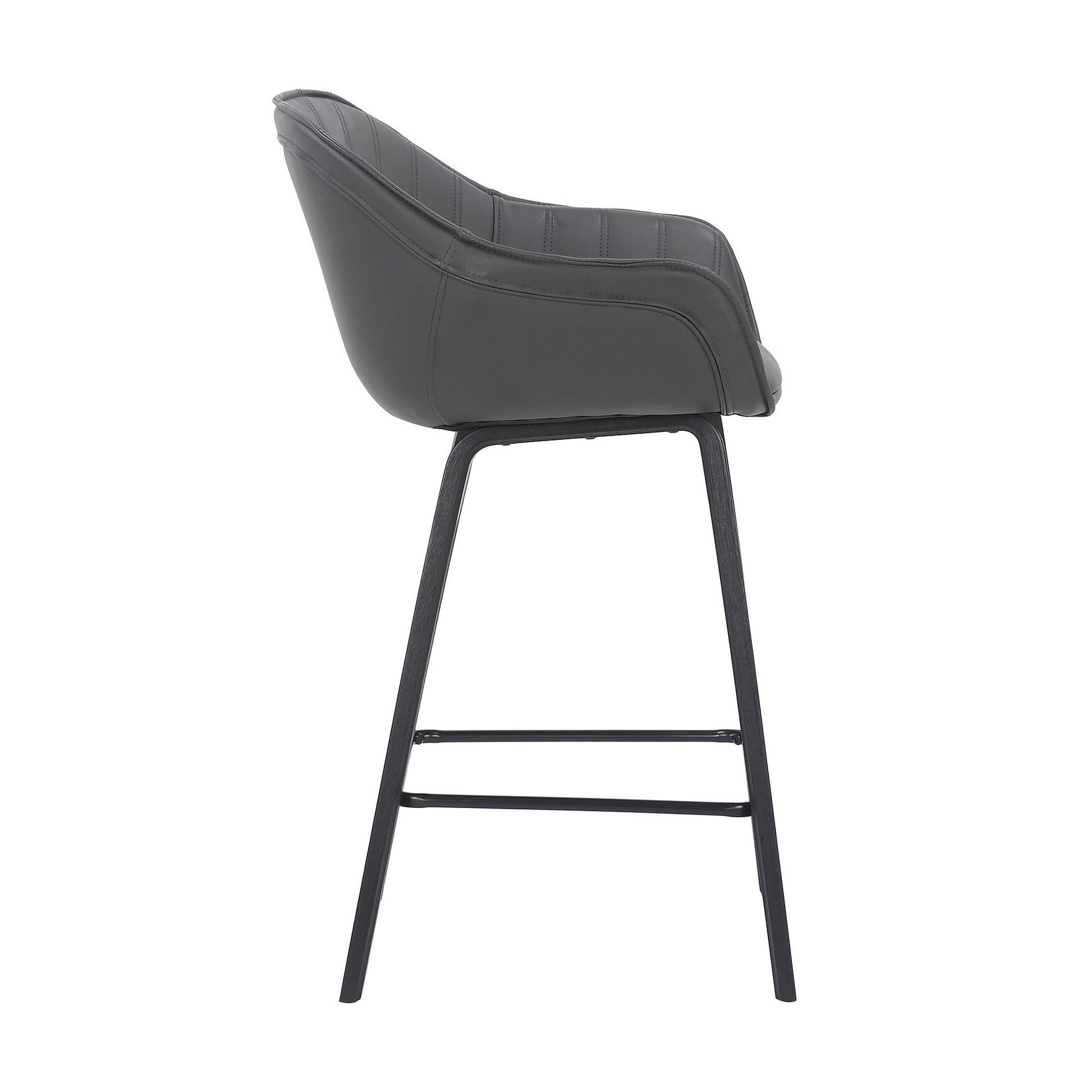 HomeRoots 30" Grey Faux Leather Bar Stool with Wooden Frame