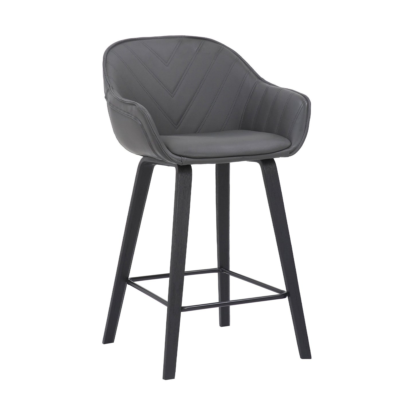 HomeRoots 30" Grey Faux Leather Bar Stool with Wooden Frame