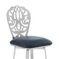 HomeRoots 30" Grey Faux Leather Scroll Brushed Stainless Steel Swivel Bar Stool