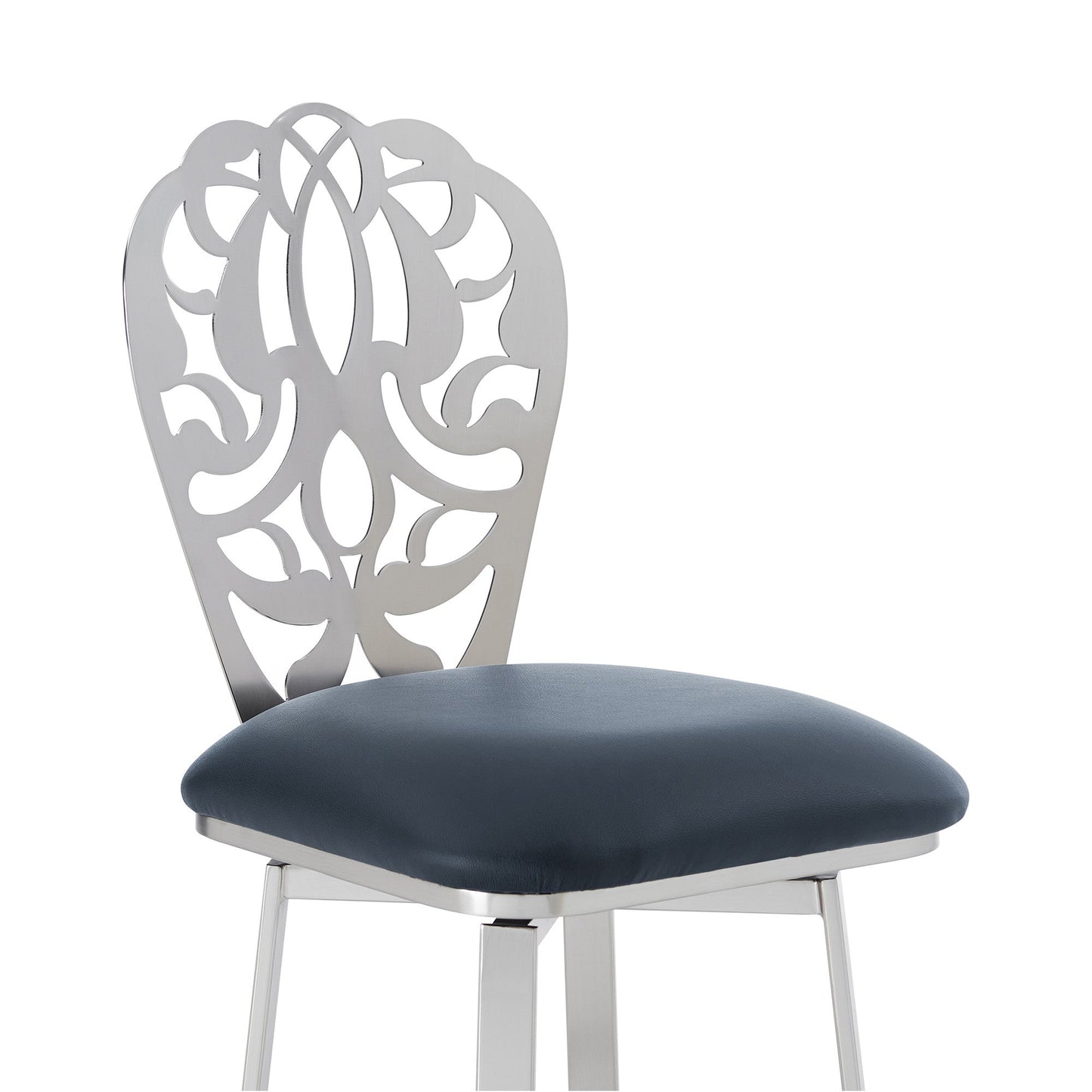 HomeRoots 30" Grey Faux Leather Scroll Brushed Stainless Steel Swivel Bar Stool