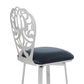 HomeRoots 30" Grey Faux Leather Scroll Brushed Stainless Steel Swivel Bar Stool