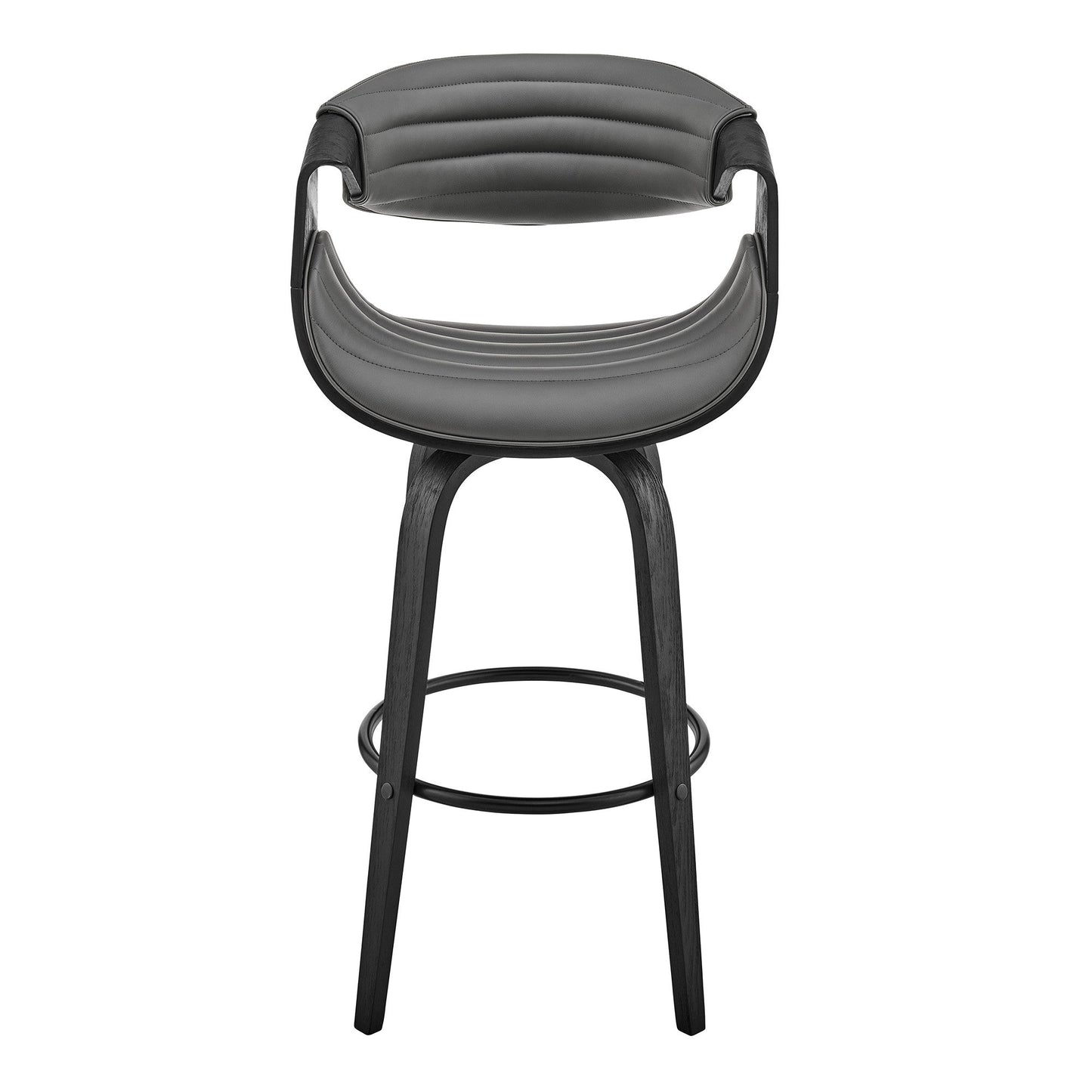 HomeRoots 30" Grey Faux Leather and Black Wood Retro Chic Bar Stool