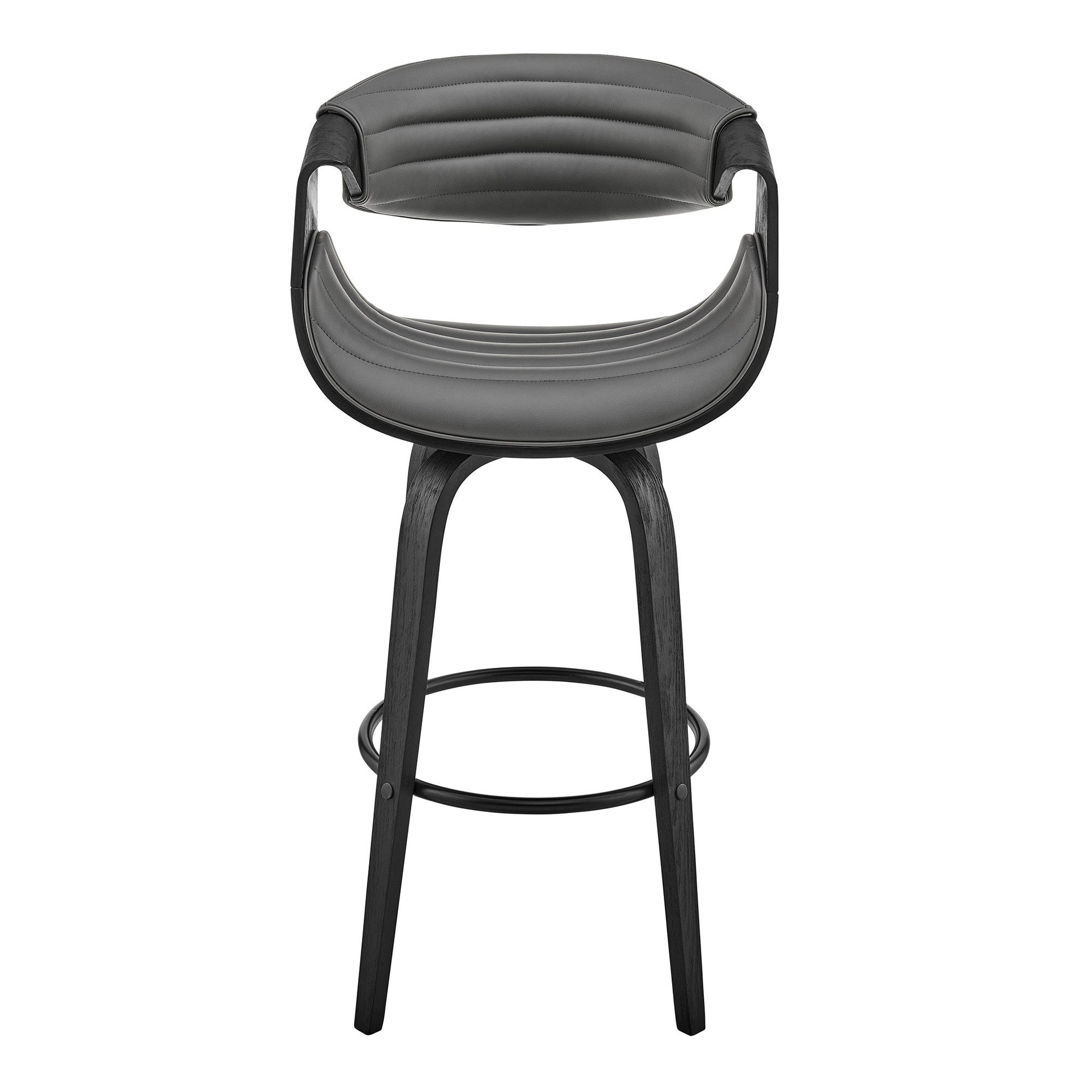 HomeRoots 30" Grey Faux Leather and Black Wood Retro Chic Bar Stool