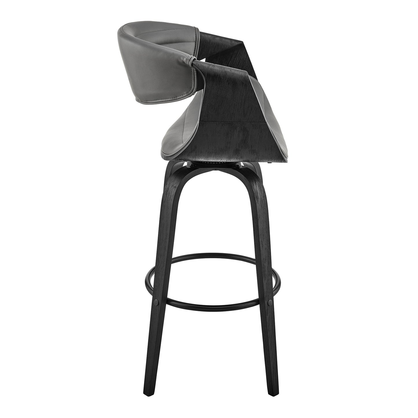 HomeRoots 30" Grey Faux Leather and Black Wood Retro Chic Bar Stool
